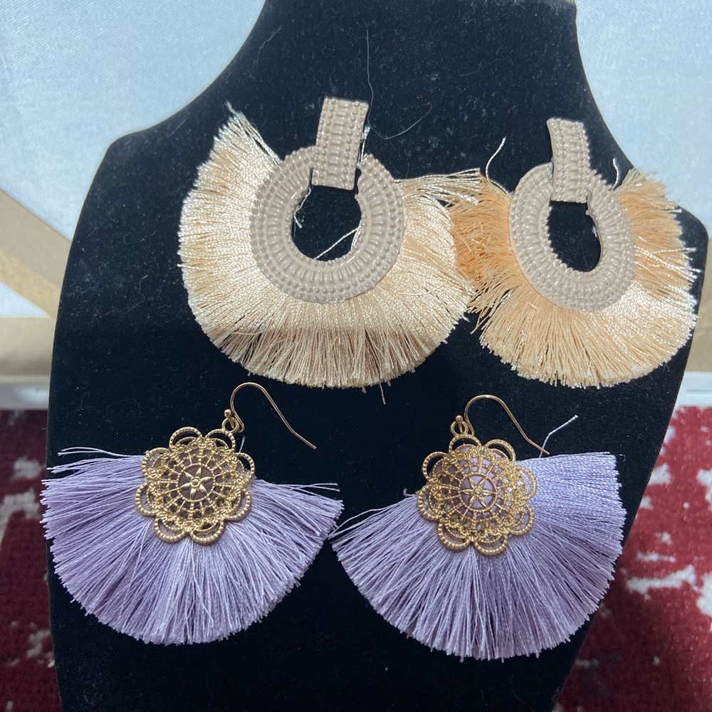 2 Pairs of Boho Chic Fan Shaped Pierced Earrings